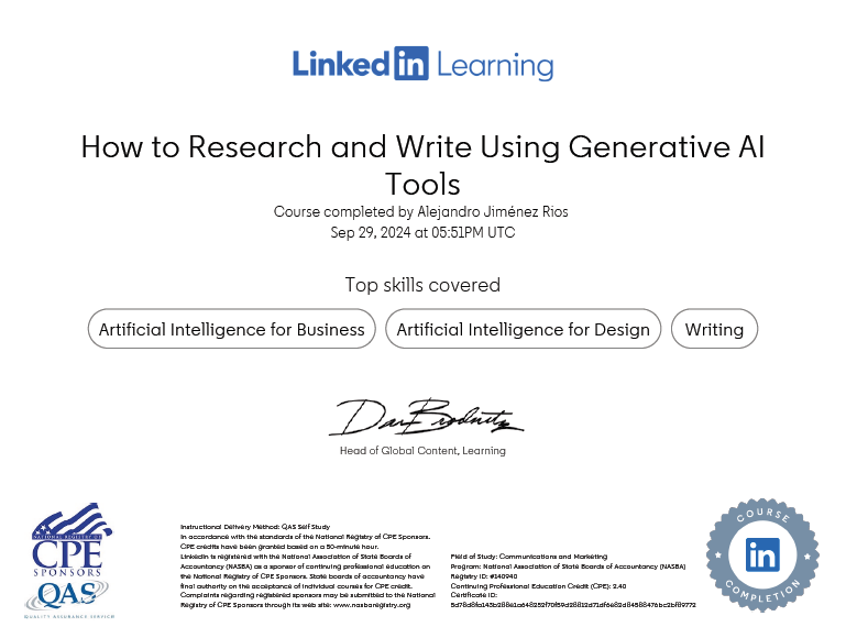 Dr. Alejandro Jiménez Rios Generative AI course