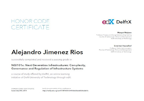 Dr. Alejandro Jiménez Rios Next Generation Infrastructures Certificate